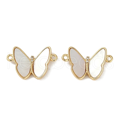 Brass Micro Pave Clear Cubic Zirconia Pave Natural Shell Butterfly Connector Charms KK-P283-05G-1