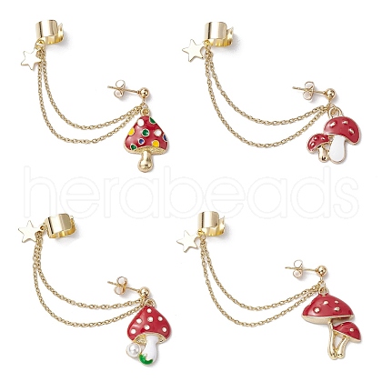 Mushroom Alloy Enamel Stud Earrings EJEW-JE05825-1