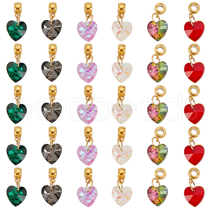 30Pcs 6 Color Glass Pendant PALLOY-GO00009-1
