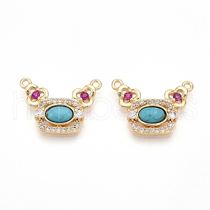 Synthetic Turquoise Rectangle with Flower Pendants KK-N258-15G-1