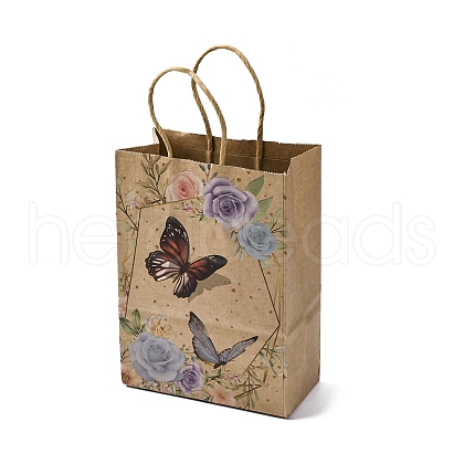 Flower Butterfly Pattern Kraft Paper Bags CARB-F012-03B-1