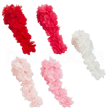 BENECREAT 5 Yards 5 Colors Polyester Chiffon Lace Trim SRIB-BC0001-29-1