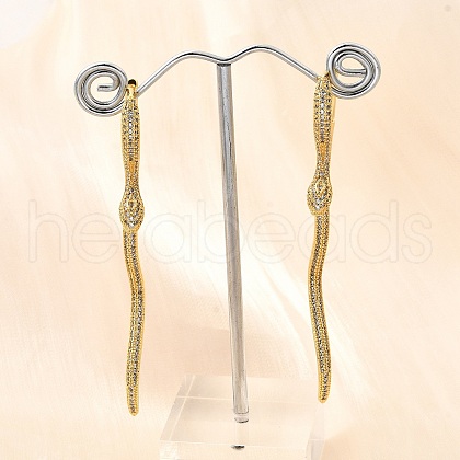Brass Clear Cubic Zirconia Snake Hoop Earrings EJEW-C147-07G-1