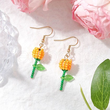 Grade A Round Glass Seed Beads Flower Dangle Earrings EJEW-MZ00451-02-1