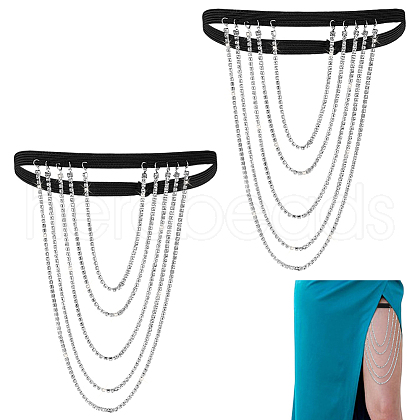 Tassel Alloy Crystal Rhinestone Thigh Chain for Women AJEW-WH0554-38B-1