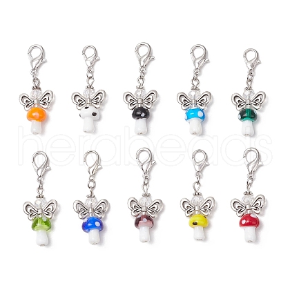 10Pcs Mushroom Angel Glass & Lampwork Pendant Decorations HJEW-MZ00234-1