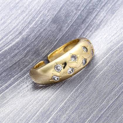 Brass Micro Pave Clear Cubic Zirconia Cuff Rings for Women RJEW-H248-01G-01-1