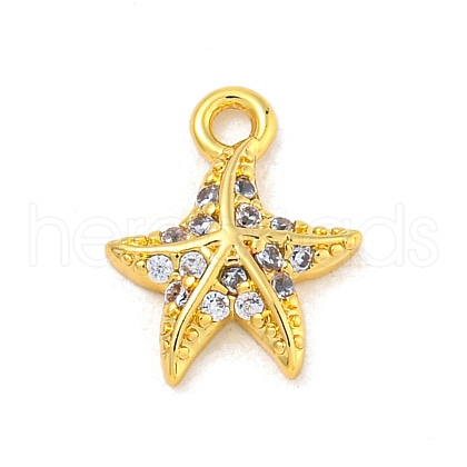 Starfish Rack Plating Brass Micro Pave Clear Cubic Zirconia Charms KK-P277-12G-1
