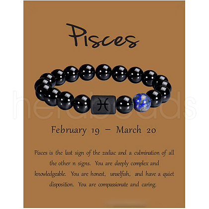 12 Constellation Natural Round Lapis Lazuli Beads Stretch Bracelets WGD22B0-20-1