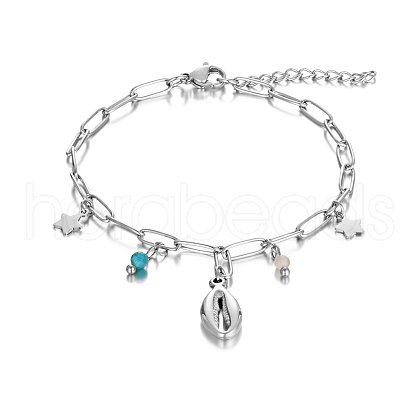 Simple Star & Shell Shape Stainless Steel Charm Bracelets NX6412-1-1