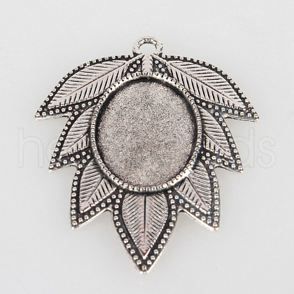 Tibetan Style Alloy Leaf Pendant Cabochon Settings X-TIBEP-N003-44AS-1