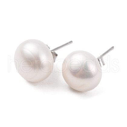Mother's Day Jewellery Natural Pearl Round Bead Stud Earrings X-EJEW-E298-01G-01P-1