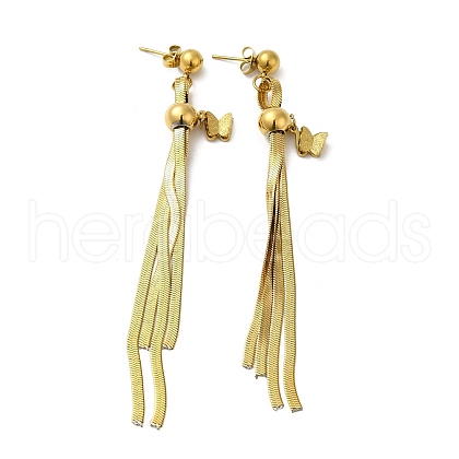 Stainless Steel Butterfly Dangle Stud Earrings EJEW-Z025-04G-1
