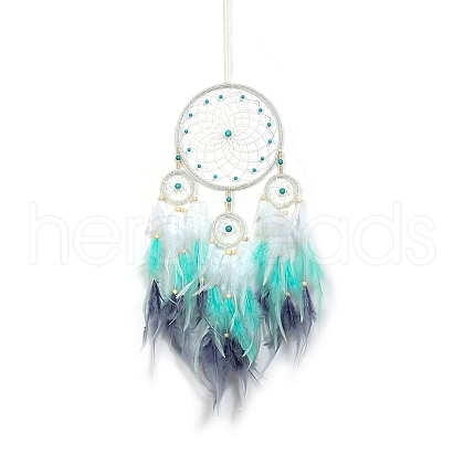 Iron Ring Woven Net/Web with Feather Wall Hanging Decoration PW-WG12771-01-1