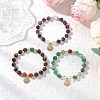 3Pcs Natural Striped Agate &  Amethyst & Tiger Eye & Rose Quartz & Quartz Crystal Round Beaded Bracelets for Women BJEW-JB11934-1