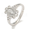 Oval with Saint Rack Plating Brass Micro Pave Cubic Zirconia Adjustable Rings RJEW-I105-04P-05-1