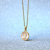 Flat Round Stainless Steel Pave Natural White Shell Initial Pendant Necklaces for Women FS-WG6FA45-15-1