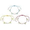 3Pcs 3 Colors Flower Handmade Millefiori Glass Bead Braided Bead Bracelets BJEW-MZ00165-2