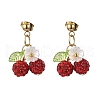 Cherry 304 Stainless Steel Handmade Polymer Clay Rhinestone Dangle Stud Earrings EJEW-JE06428-02-2