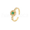 Flat Round with Square Glass Open Cuff Ring with Cubic Zirconia RJEW-S049-010G-3