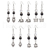5 Pairs 5 Styles Natural Lava Rock Round Beaded Dangle Earrings EJEW-JE05476-S-1