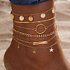 6Pcs Alloy Link & Charm Anklets WG853BB-03-1