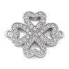 Rack Plating Brass Micro Pave Clear Cubic Zirconia Clover Connector Charms KK-A234-042P-1
