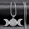 304 Stainless Steel Triple Moon Pendant Necklaces NJEW-P293-06P-1