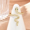 Snake Brass Micro Pave Clear Cubic Zirconia Open Cuff Rings for Women RJEW-G343-28G-2