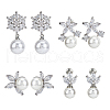 FIBLOOM 4 Pairs 4 Style Brass Micro Pave Cubic Zirconia Stud Earrings with Plastic Imitation Pearls EJEW-FI0003-11-8