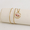 Alloy & Plastic Inner Flower Flat Round Pendant Necklaces FS-WG8915D-03-1
