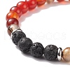 Natural Dragon Veins Agate & Lava Rock Stretch Bracelet with Alloy Leaf Charm BJEW-JB08651-6