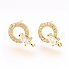 Brass Micro Pave Cubic Zirconia Stud Earring Findings X-KK-F753-09G-RS-1