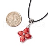 Dyed Synthetic Imperial Jasper & Glass Seed Beaded Star Pendant Black Waxed Cotton Cord Necklaces NJEW-MZ00109-06-3