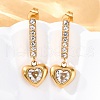 304 Stainless Steel Rhinestone Heart Dangle Stud Earrings EJEW-Q386-03G-1