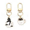 Mother's Day Coffee Cup with Cat Alloy Enamel Pendant Decoration HJEW-YW00025-01-2