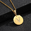 Brass Micro Pave Clear Cubic Zirconia Flat Round with Letter Pendant Necklaces FS-WG00655-22-1