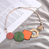 Bohemian Style Alloy and Raffia Geometric Pendant PU Leather Cord Bib Necklaces FS-WG7F958-05-1