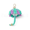 Handmade Umbrella Nylon Wired Glass Seed Beaded Pendants with Glass Pearl Round Bead and Brass Beads PALLOY-MZ00504-02-1