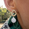 FIBLOOM 1 Pair Shell Pearl Dangle Stud Earrings EJEW-FI0002-18-4