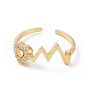 Clear Cubic Zirconia Heart Beat Open Cuff Ring RJEW-G283-12G-2