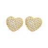 Heart Brass Pave Clear Cubic Zirconia Stud Earrings EJEW-M258-041G-1