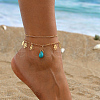 Bohemian Brass & Synthetic Turquoise Teardrop Hamsa Hand Charm Double Layer Anklets NG3881-5
