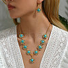 Middle Eastern Synthetic Turquoise & Iron Flower Pendant Necklace & Earrings Sets for Wedding PJ7760-3