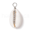 Natural Cowrie Shell Copper Wire Wrapped Round Brass Beads Pendants PALLOY-JF02938-05-1