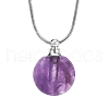 Natural Amethyst Flat Round Perfume Bottle Pendant Necklaces PW-WGD45C6-07-1
