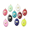 Oval with Heart Brass Micro Pave Clear Cubic Zirconia Pendants KK-Z114-25G-1