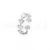 304 Stainless Steel Flower Open Cuff Ring for Women RJEW-S405-197P-3