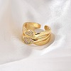 Rack Plating Brass Micro Pave Clear Cubic Zirconia Open Cuff Finger Rings for Women RJEW-M028-102G-2