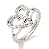 Heart with Letter Rack Plating Brass Micro Pave Clear Cubic Zirconia Adjustable Rings for Women RJEW-I105-01P-J-1